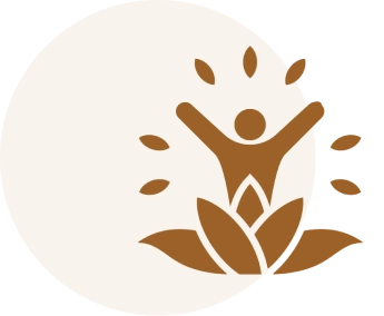 Person and leaves in a circular design.